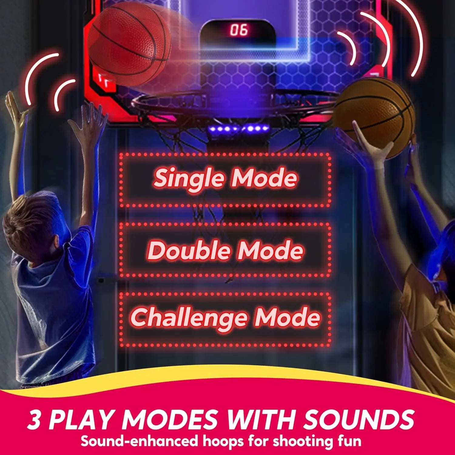 Joyfy Mini Indoor Basketball Hoop with LED Lights and Scoreboard