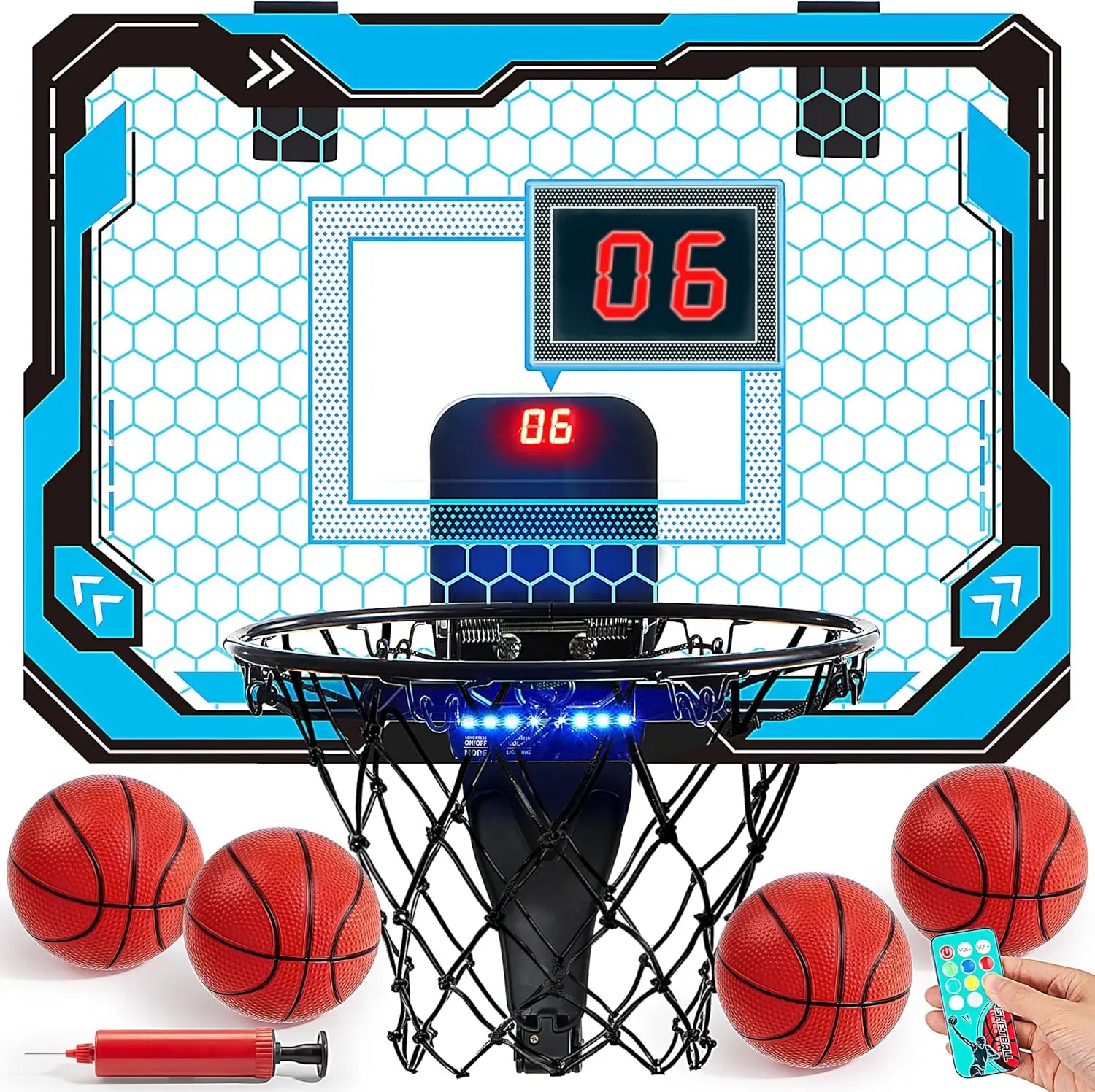Joyfy Mini Indoor Basketball Hoop with LED Lights and Scoreboard