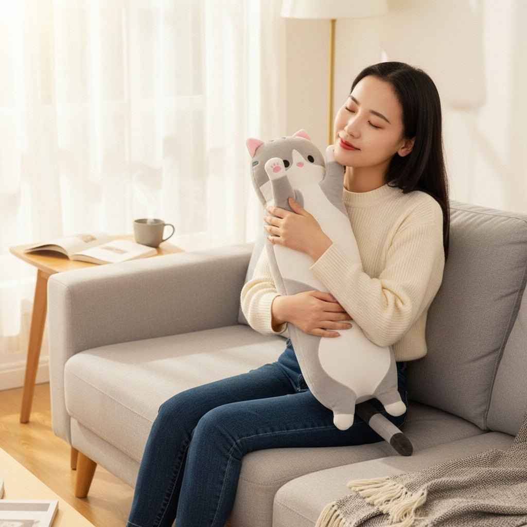 Long Cat Plush Pillow – 26" Soft Cuddly Gift for Kids